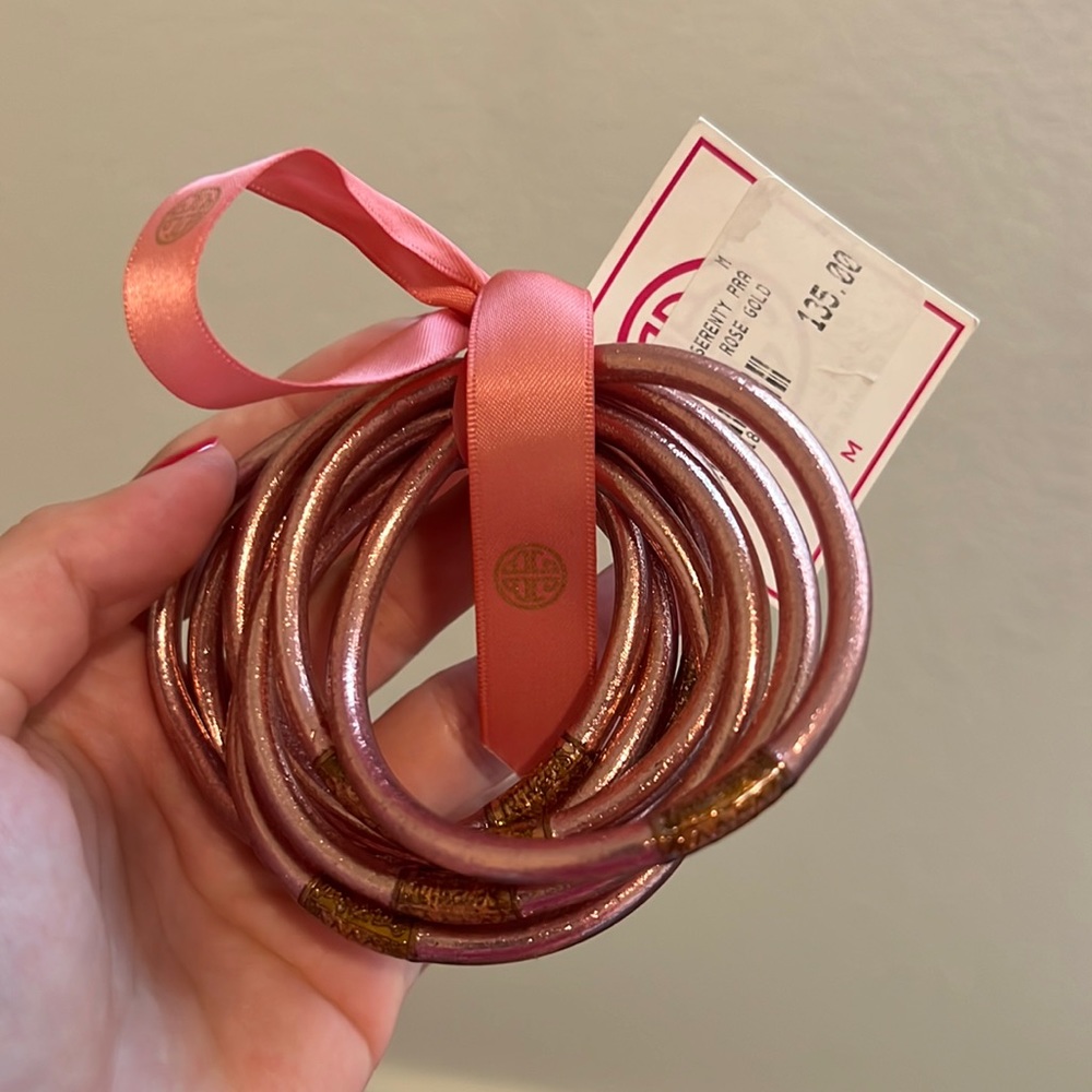 SOLD All weather bangles serenity PRA buddha girl rose gold